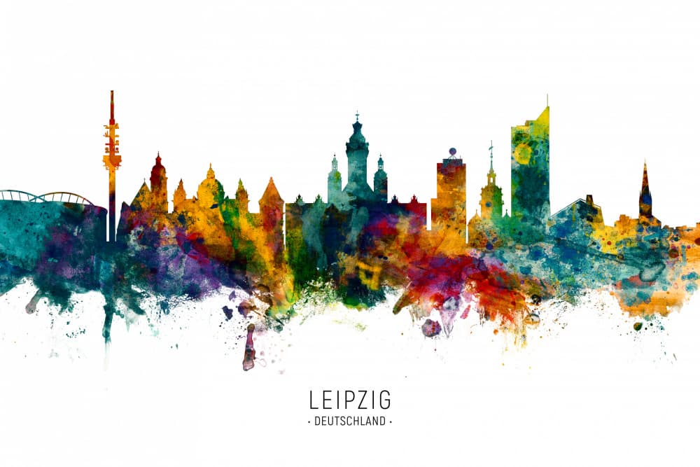 Watercolor Leipzig Skyline by Michael Tompsett — canvas wall art