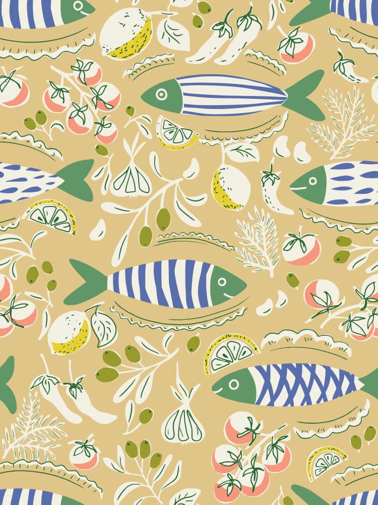 Mediterranean Fish Pattern by Annick — canvas wall art