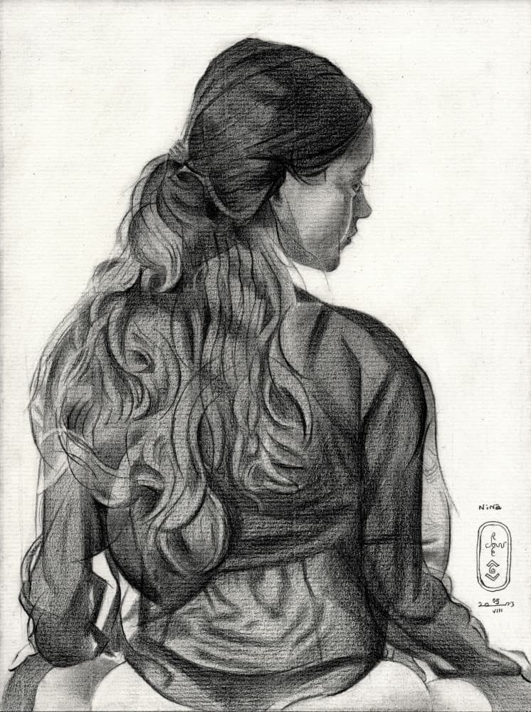 Pensive Woman Drawing by Corné Akkers — canvas wall art