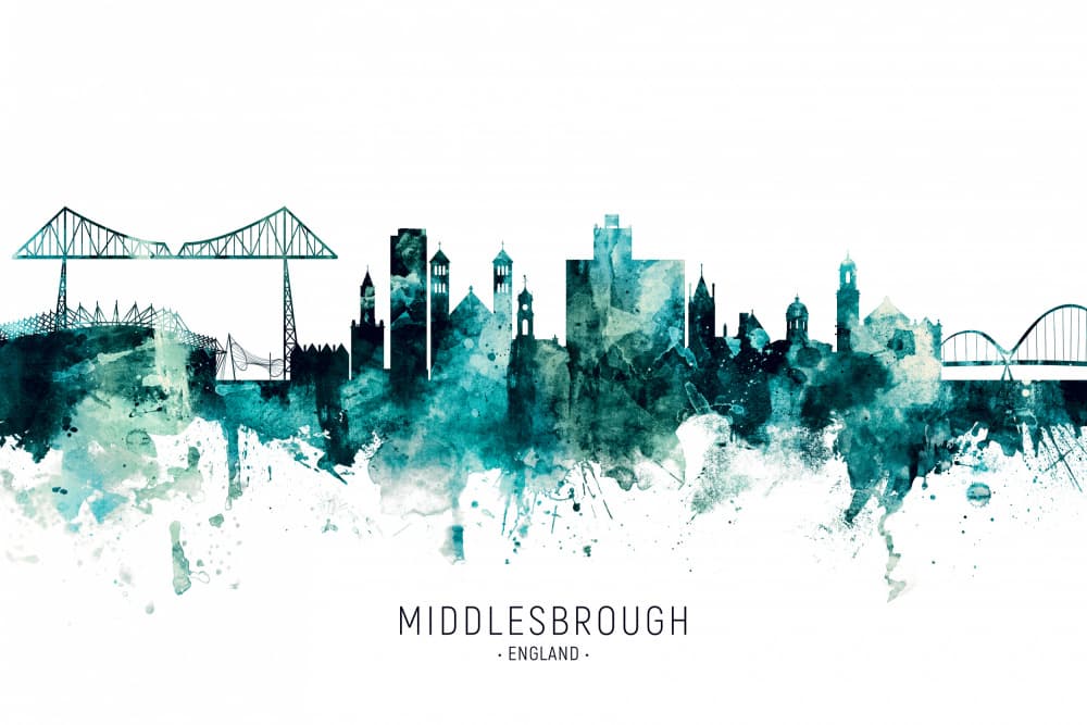 Watercolor Middlesbrough Skyline by Michael Tompsett — canvas wall art