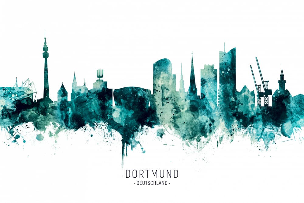 Dortmund Watercolor Skyline by Michael Tompsett — canvas wall art