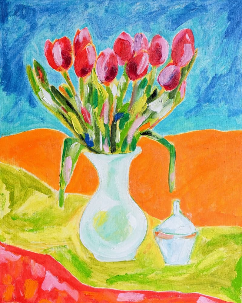 Red Tulips In Vase by Tamara Jare — canvas wall art