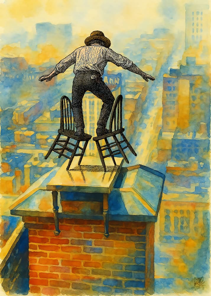 Rooftop Balancing Act by Osvaldo Russo — canvas wall art