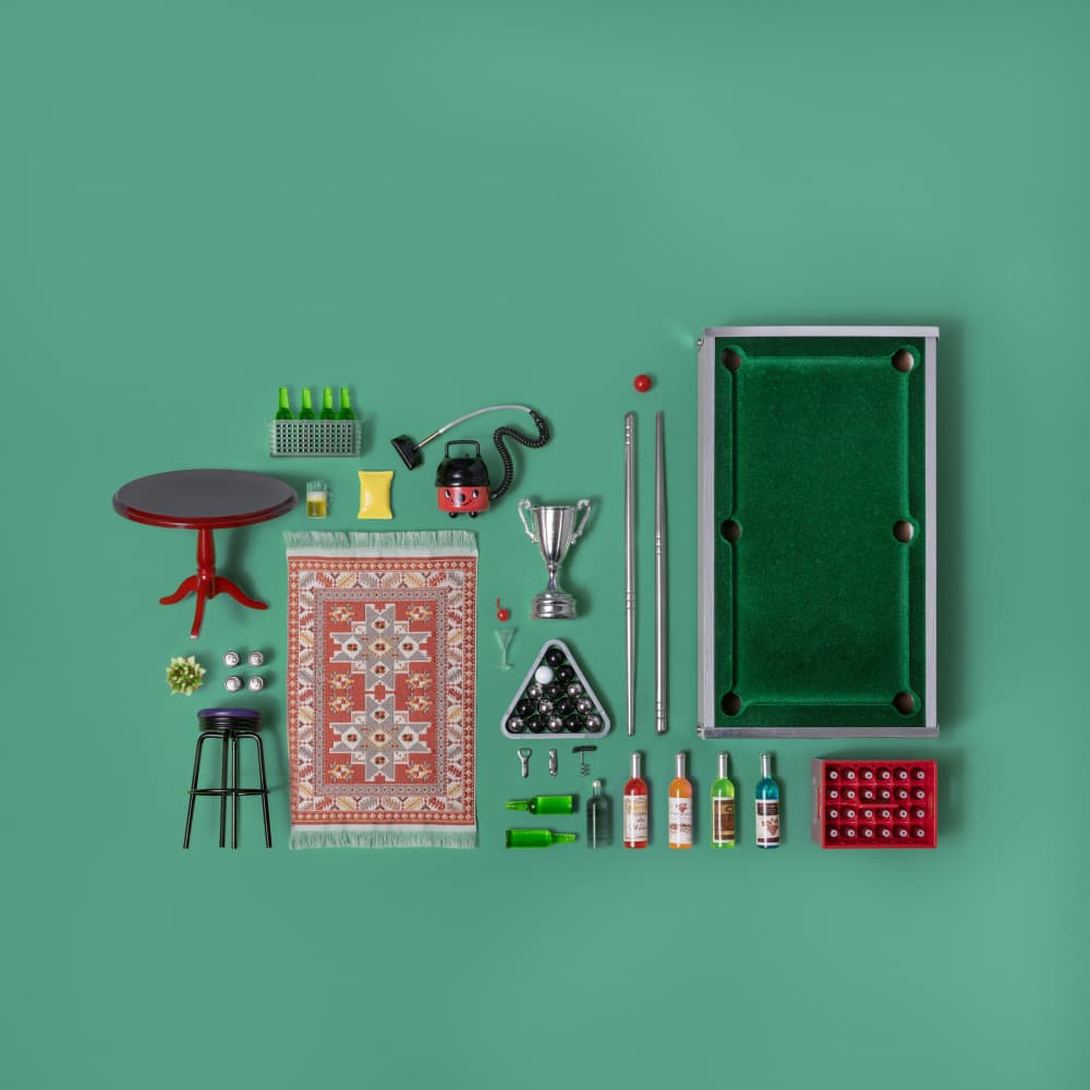 Miniature Pool Hall Setup by Julia Ramiro — canvas wall art