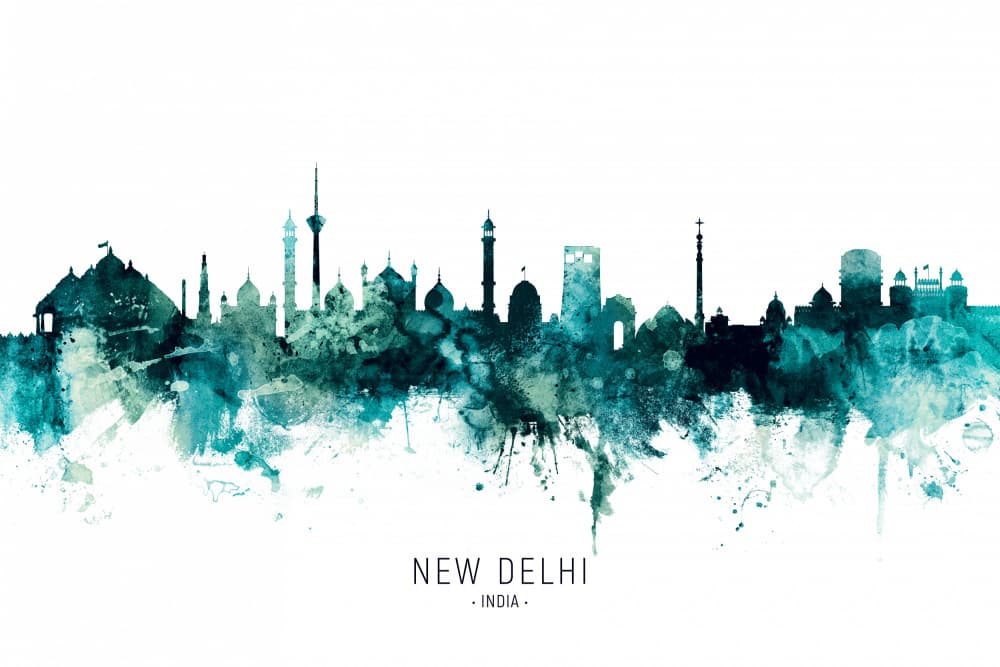 Watercolor New Delhi Skyline by Michael Tompsett — canvas wall art