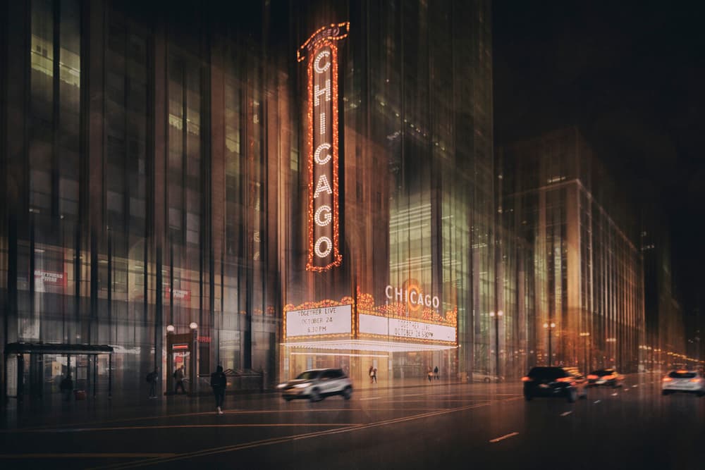 Chicago Theatre Night by Roswitha Schleicher-Schwarz — canvas wall art