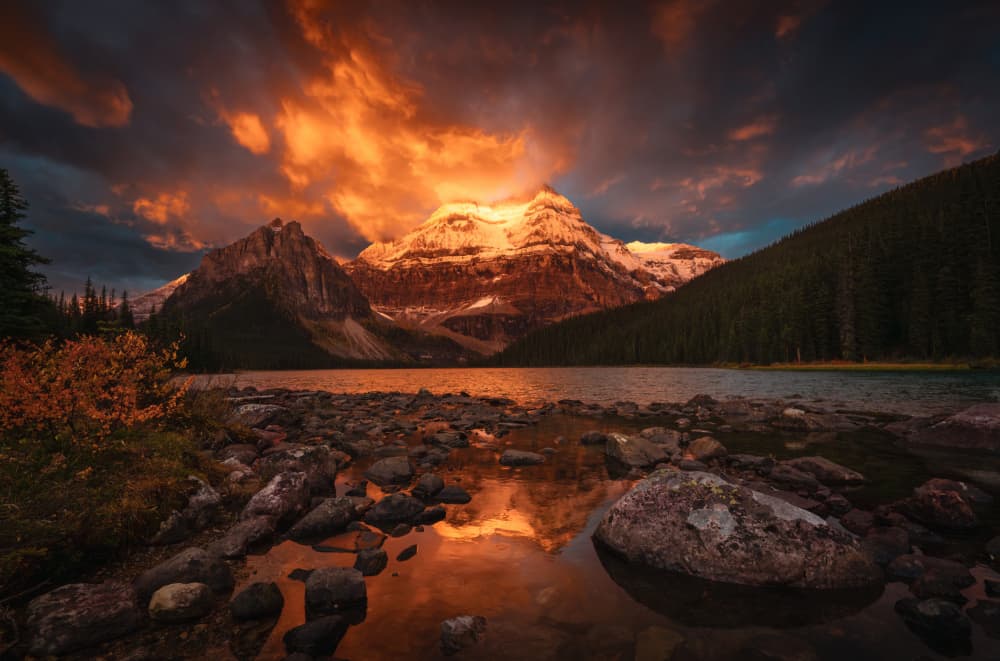 Fiery Mountain Sunset by Bing Li — canvas wall art