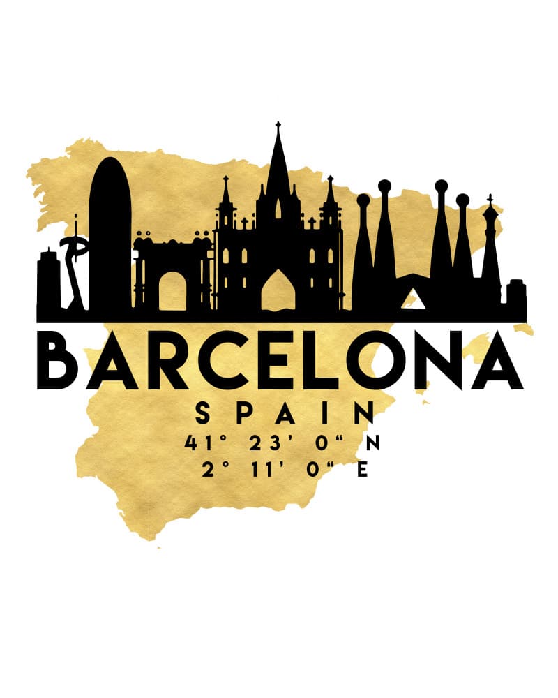 Golden Barcelona Skyline by Emiliano Deificus — canvas wall art