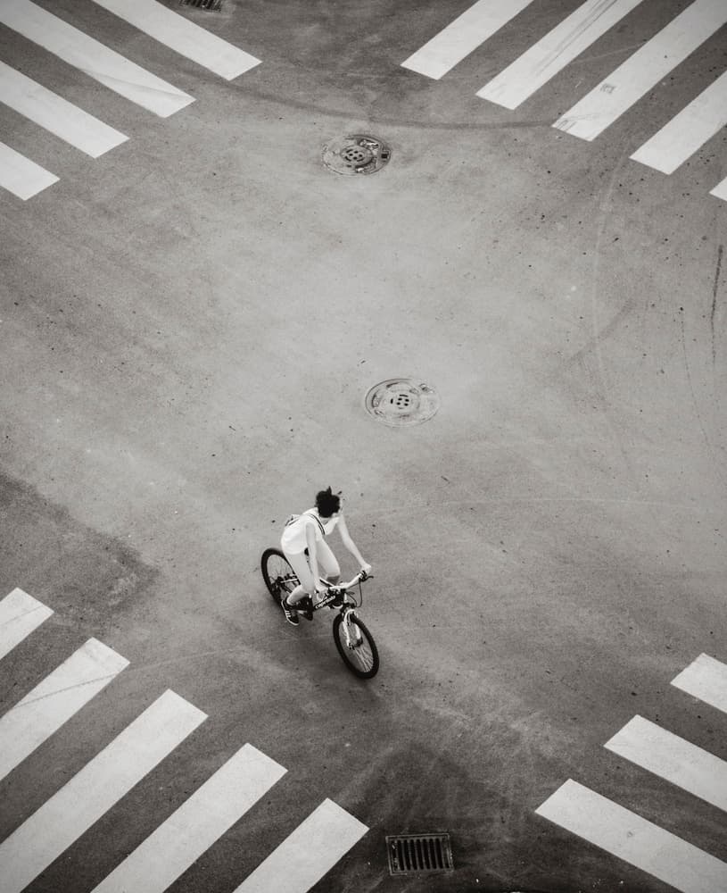 Overhead City Cyclist by Redzepovic Bojan — canvas wall art