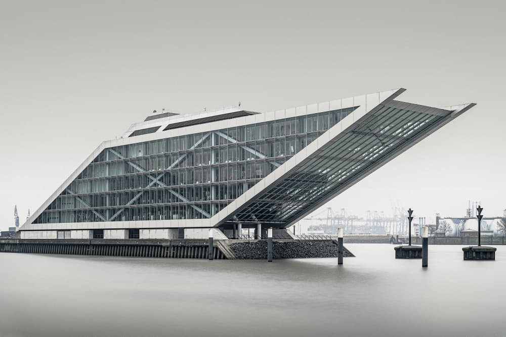 Sleek Modern Waterfront Building by Michael Eßig — canvas wall art