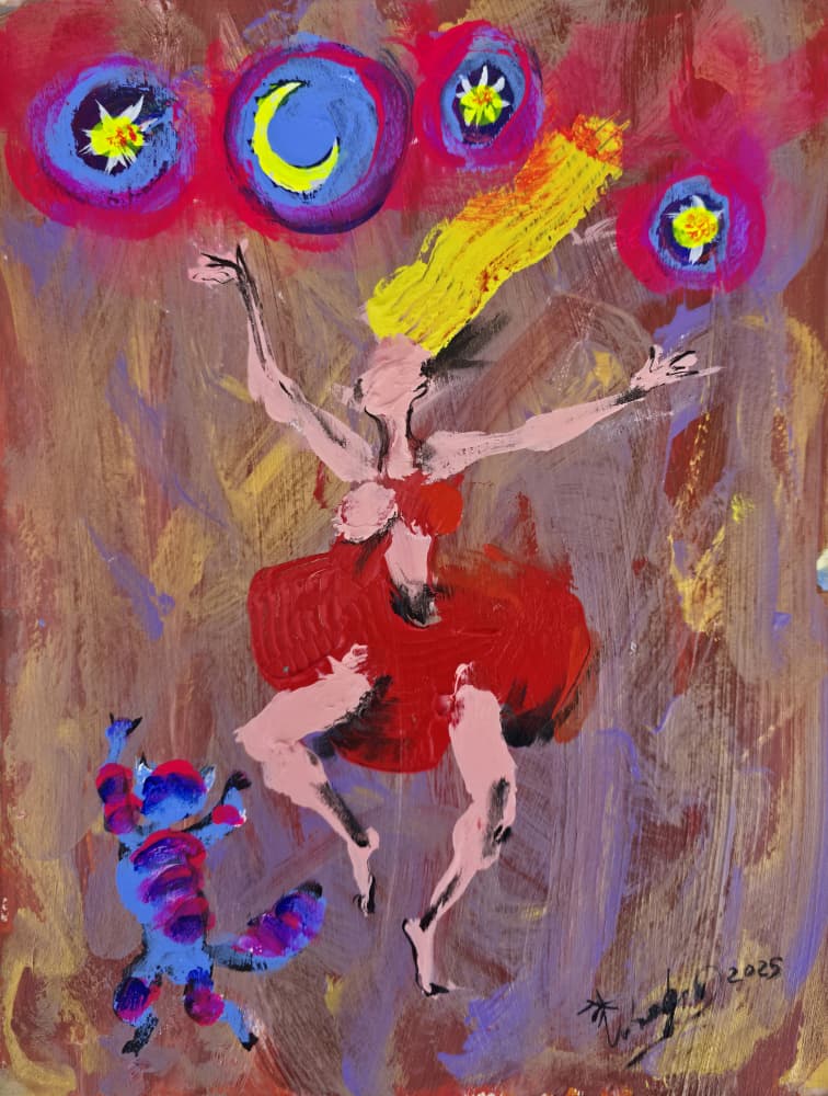 Dancing Woman Moon Stars by Kanat Ibragimov — canvas wall art