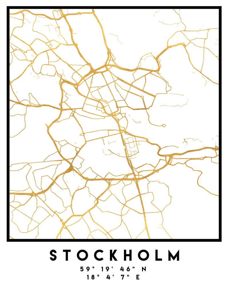 Golden Stockholm Map by Emiliano Deificus — canvas wall art
