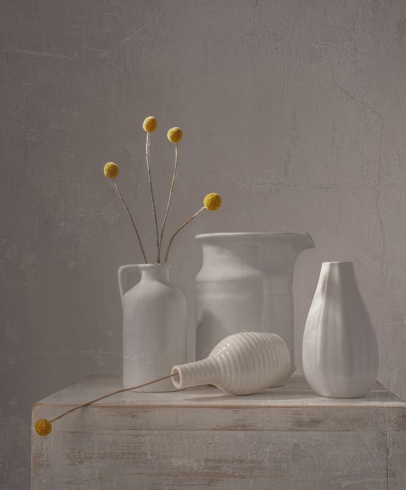 White Vases Yellow Flowers by Margareth Perfoncio — canvas wall art
