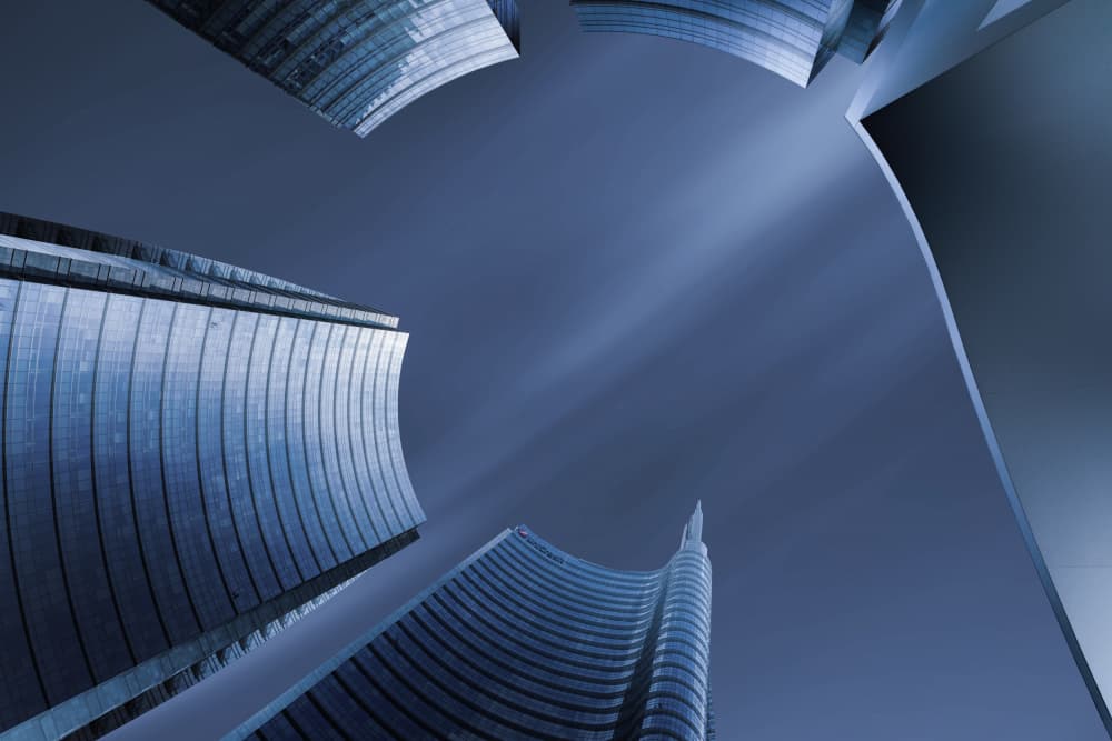 Futuristic Blue Skyscrapers by Jose Parejo — canvas wall art
