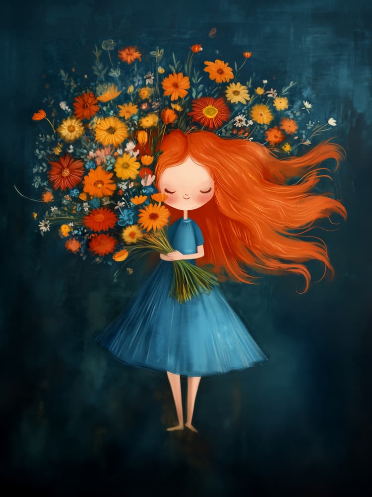 Happy Flower Girl by Annika Persson — canvas wall art