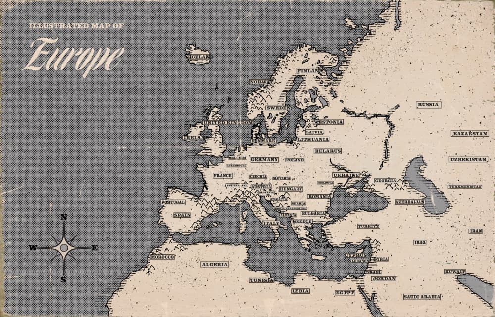 Illustrated Europe Map by Nicholas — canvas wall art