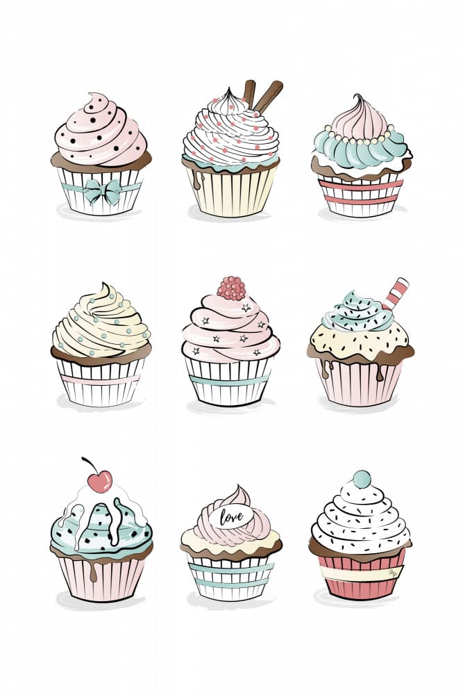Pastel Cupcake Delights by Martina — canvas wall art