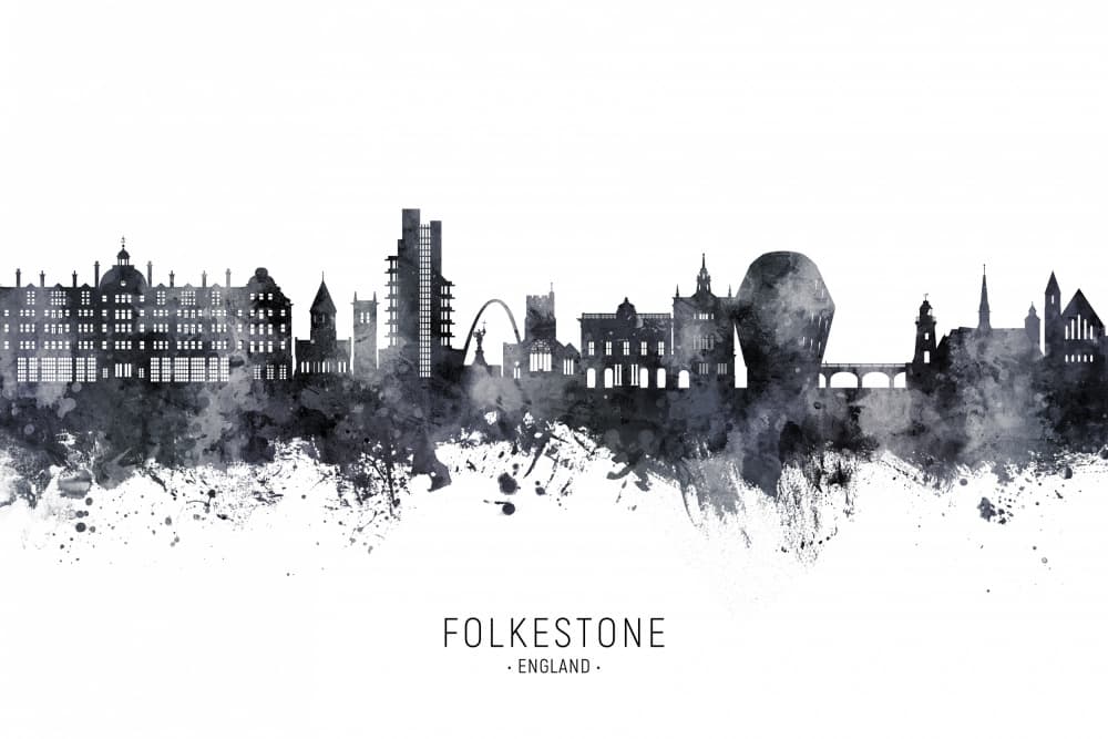 Folkestone Watercolor Skyline by Michael Tompsett — canvas wall art