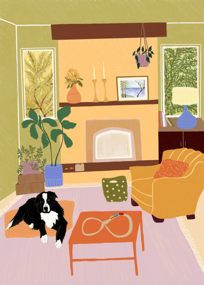 Cozy Living Room Dog by Elsa Eleni — canvas wall art
