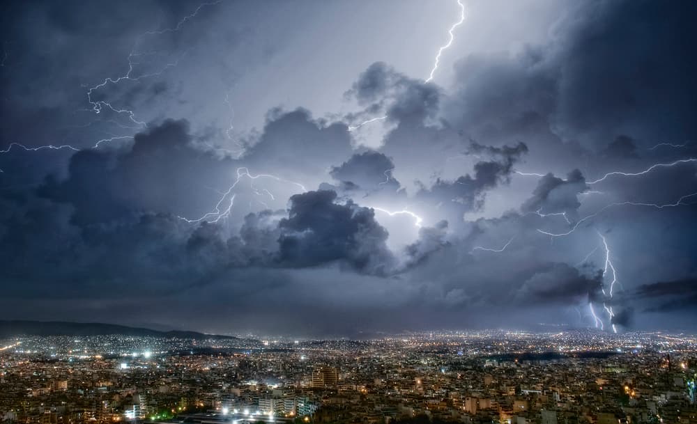 Lightning Over City by Chris Kaddas — canvas wall art