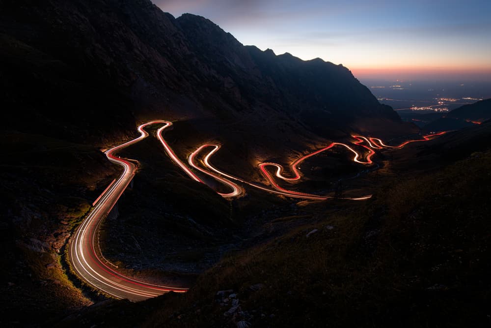 Winding Mountain Light Trails by Rostovskiy Anton — canvas wall art