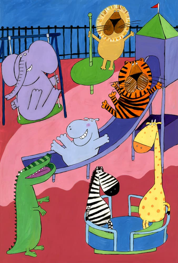 Happy Animal Playtime by Carla Daly — canvas wall art