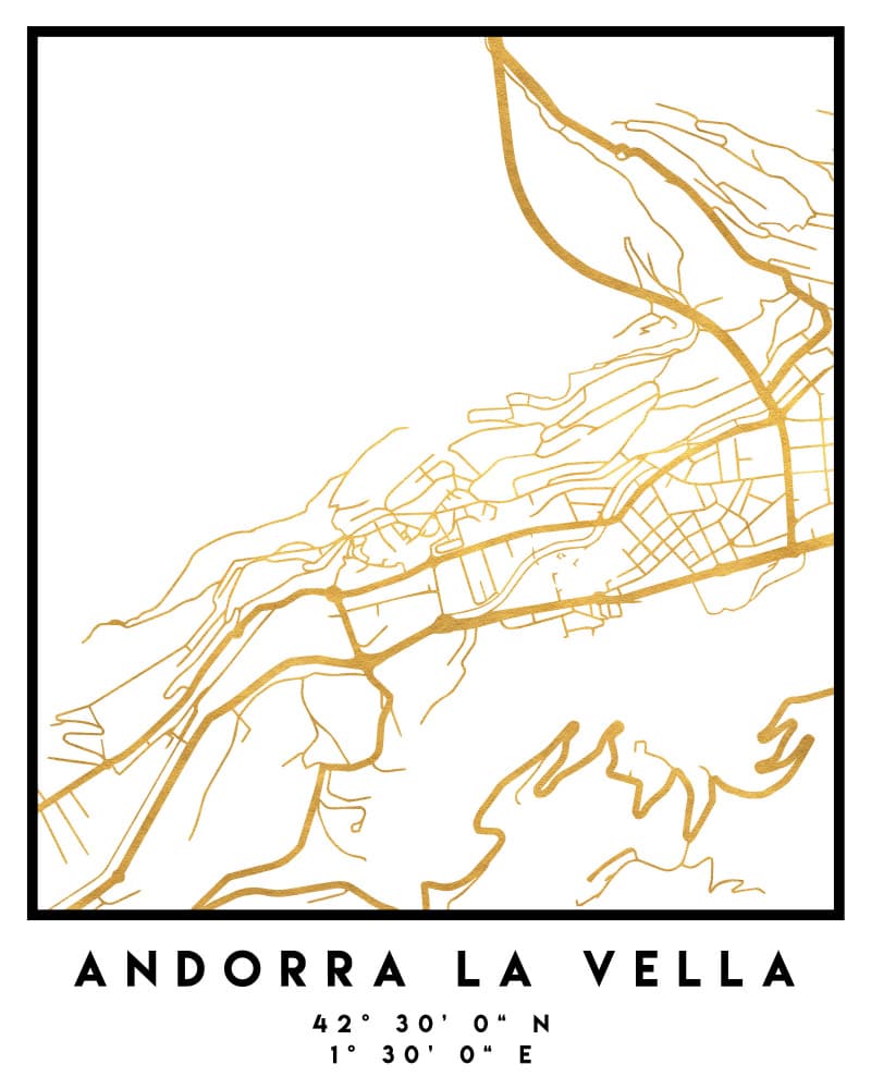 Andorra La Vella Gold Map by Emiliano Deificus — canvas wall art