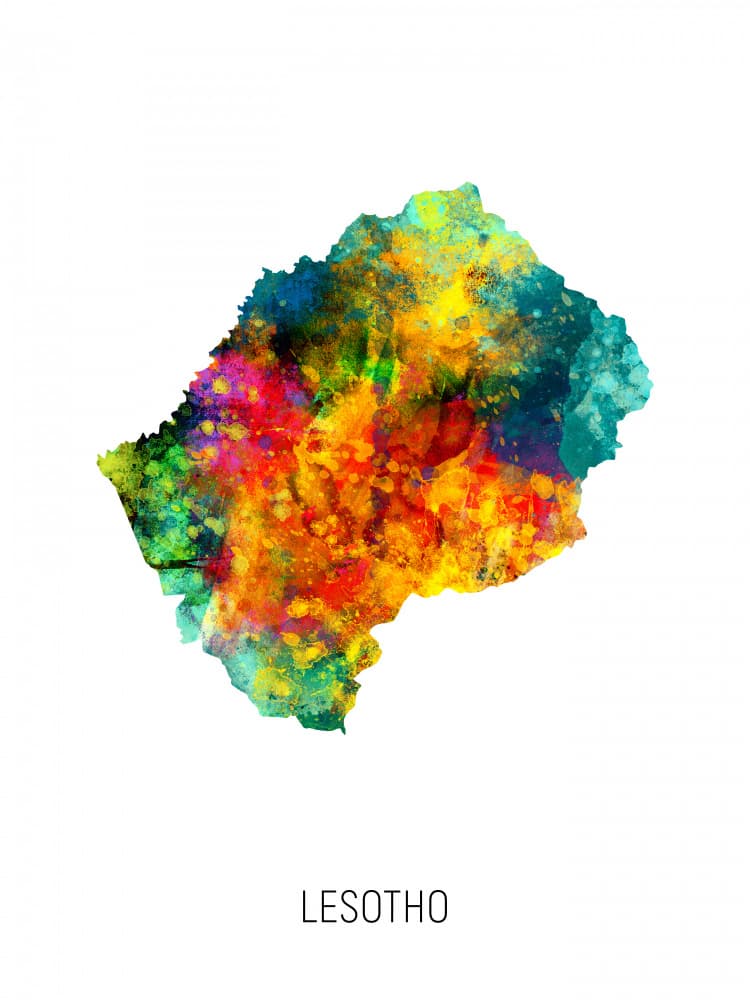 Colorful Lesotho Map by Michael Tompsett — canvas wall art