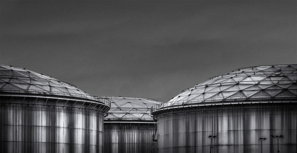 Geometric Industrial Tanks by Jef Van den Houte — canvas wall art