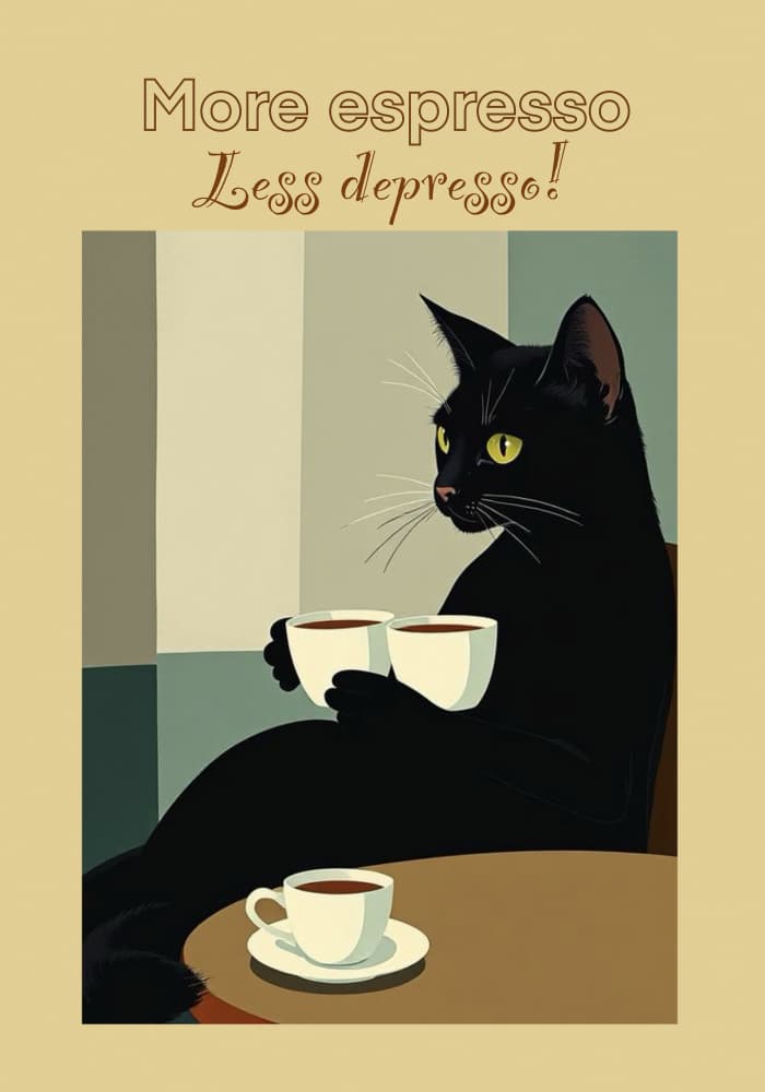 Funny Espresso Cat by Sharyn Bursic — canvas wall art