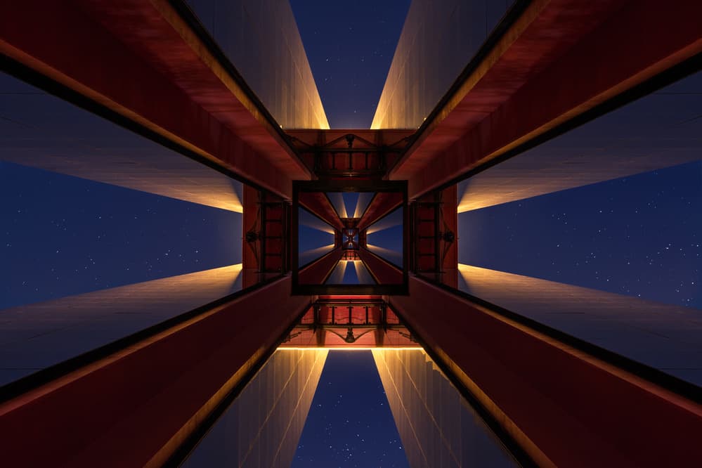 Red Bridge Night Sky by Marc van Oostrum — canvas wall art