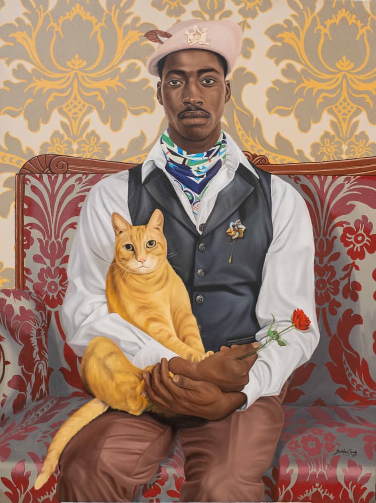 Dapper Man Orange Cat Red Rose by Damilare Jamiu — canvas wall art