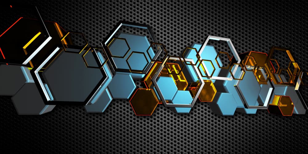 Modern Blue Gold Hexagons by Rafal Kulik — canvas wall art