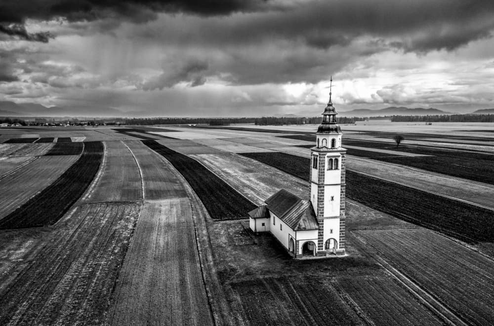 Solitary Church Fields by Joško Šimic — canvas wall art