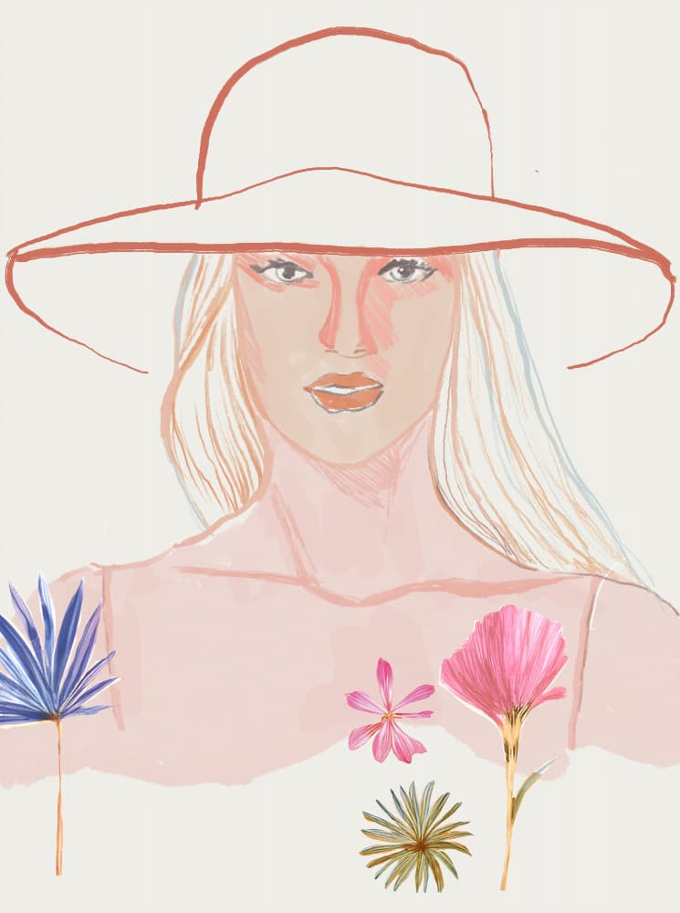 Serene Woman Summer Hat by Beate Tubach — canvas wall art