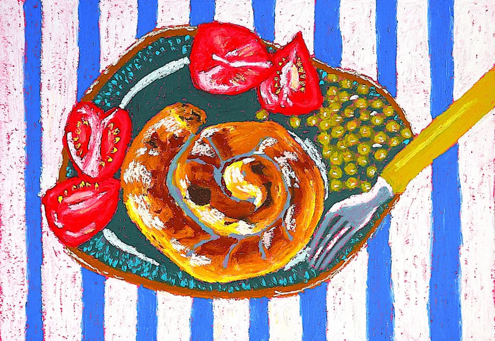 Spiral Pastry on Stripes by Viktoriia Saunina — canvas wall art