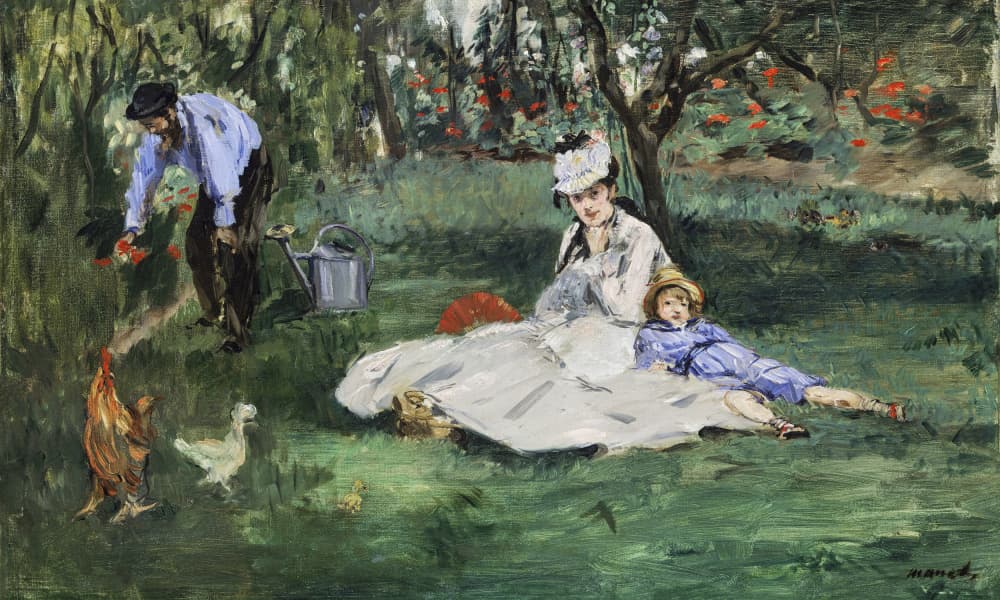 The Monet Family In Their Garden At Argenteuil (1874) by Claude Monet — canvas wall art