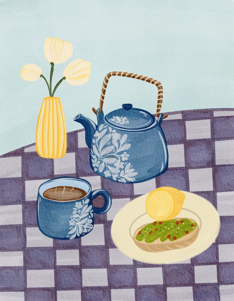 Blue Teapot Breakfast by Nikita Jariwala — canvas wall art