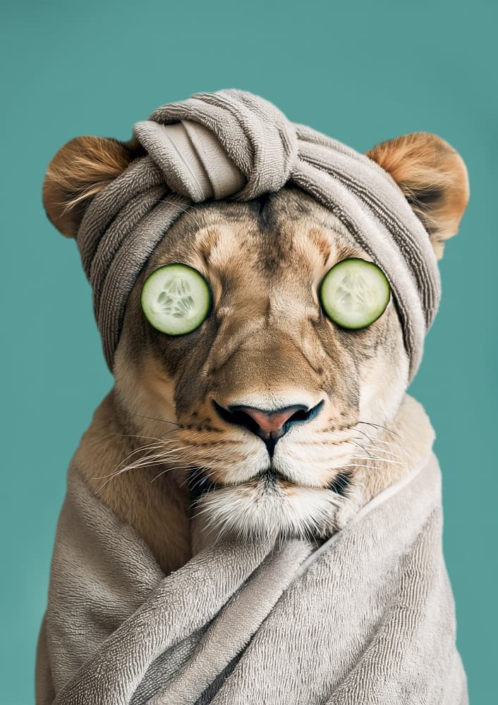 Spa Day Lioness by Niky Rahner — canvas wall art