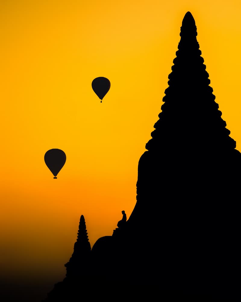 Bagan Temple Hot Air Balloons by Witold Ziomek — canvas wall art