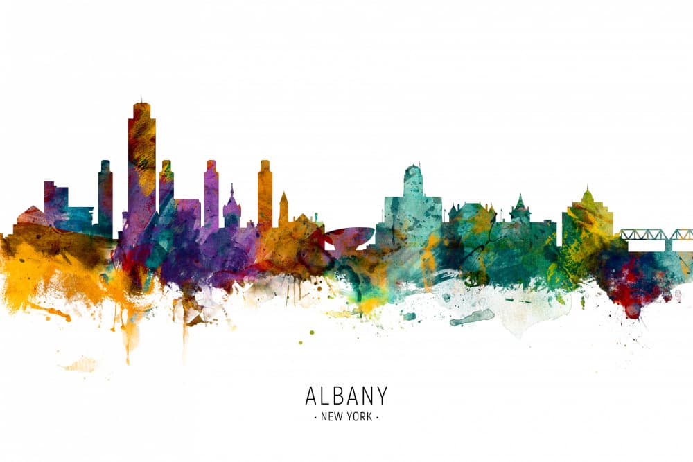 Colorful Albany Skyline by Michael Tompsett — canvas wall art