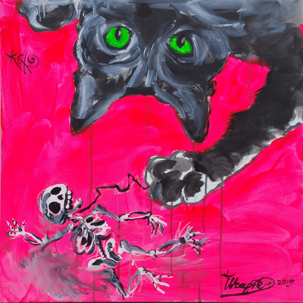 Monster Cat And Skeleton Puppet by Kanat Ibragimov — canvas wall art