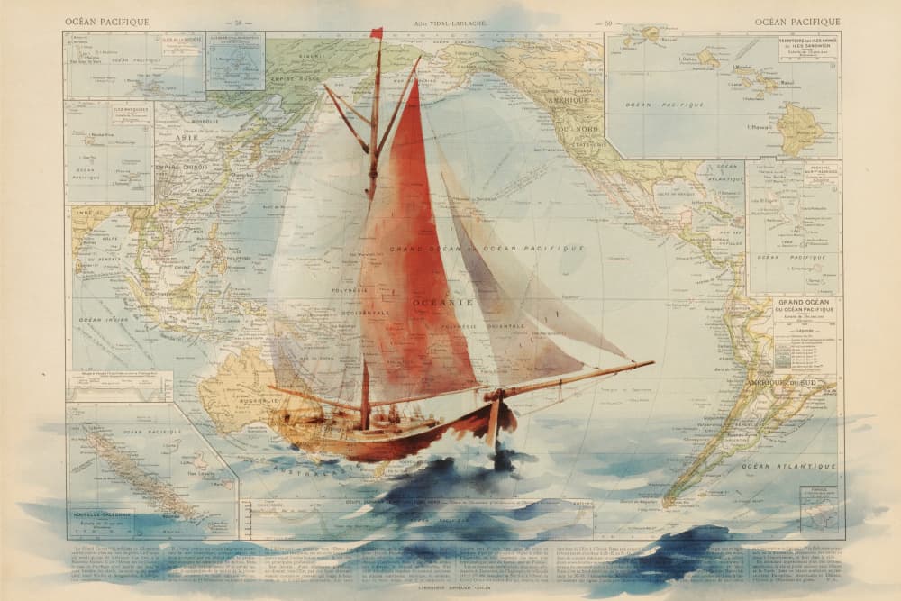 Pacific Sailboat Journey by thomas chedeville — canvas wall art