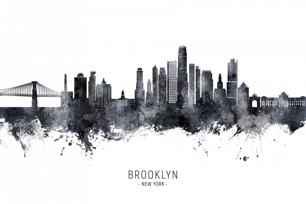 Brooklyn Skyline Watercolor by Michael Tompsett — canvas wall art