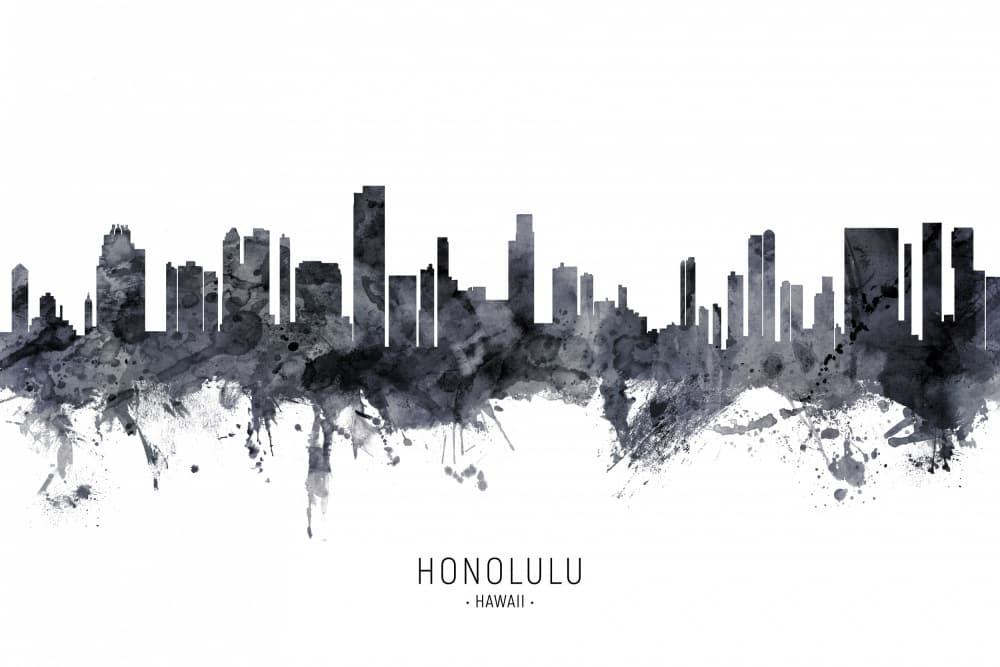 Honolulu Cityscape Watercolor by Michael Tompsett — canvas wall art