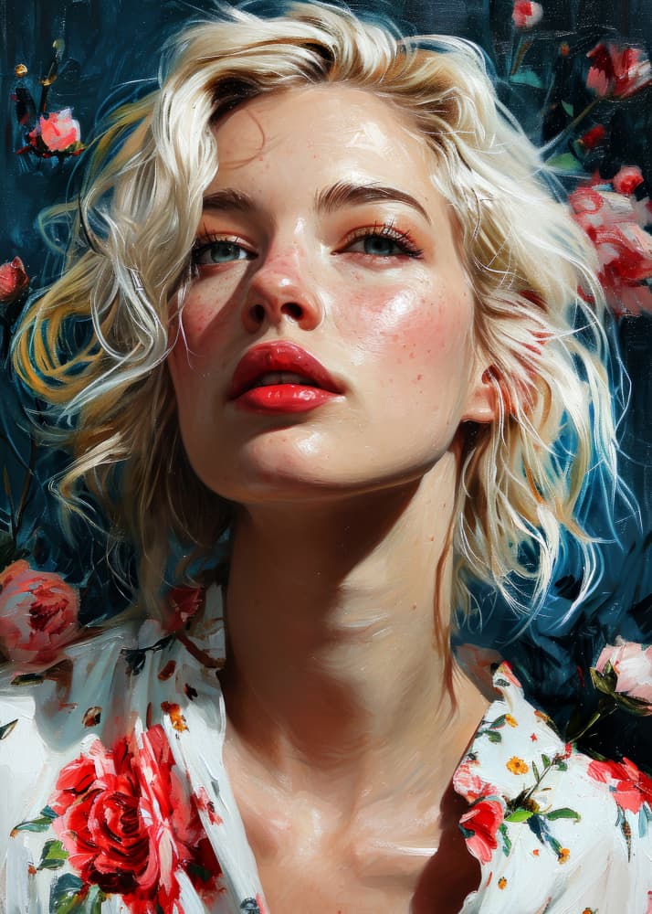 Elegant Blonde With Roses by Justyna Jaszke — canvas wall art