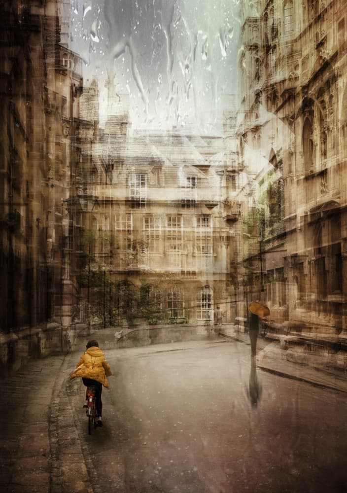Rainy City Bike Ride by Charlaine Gerber — canvas wall art