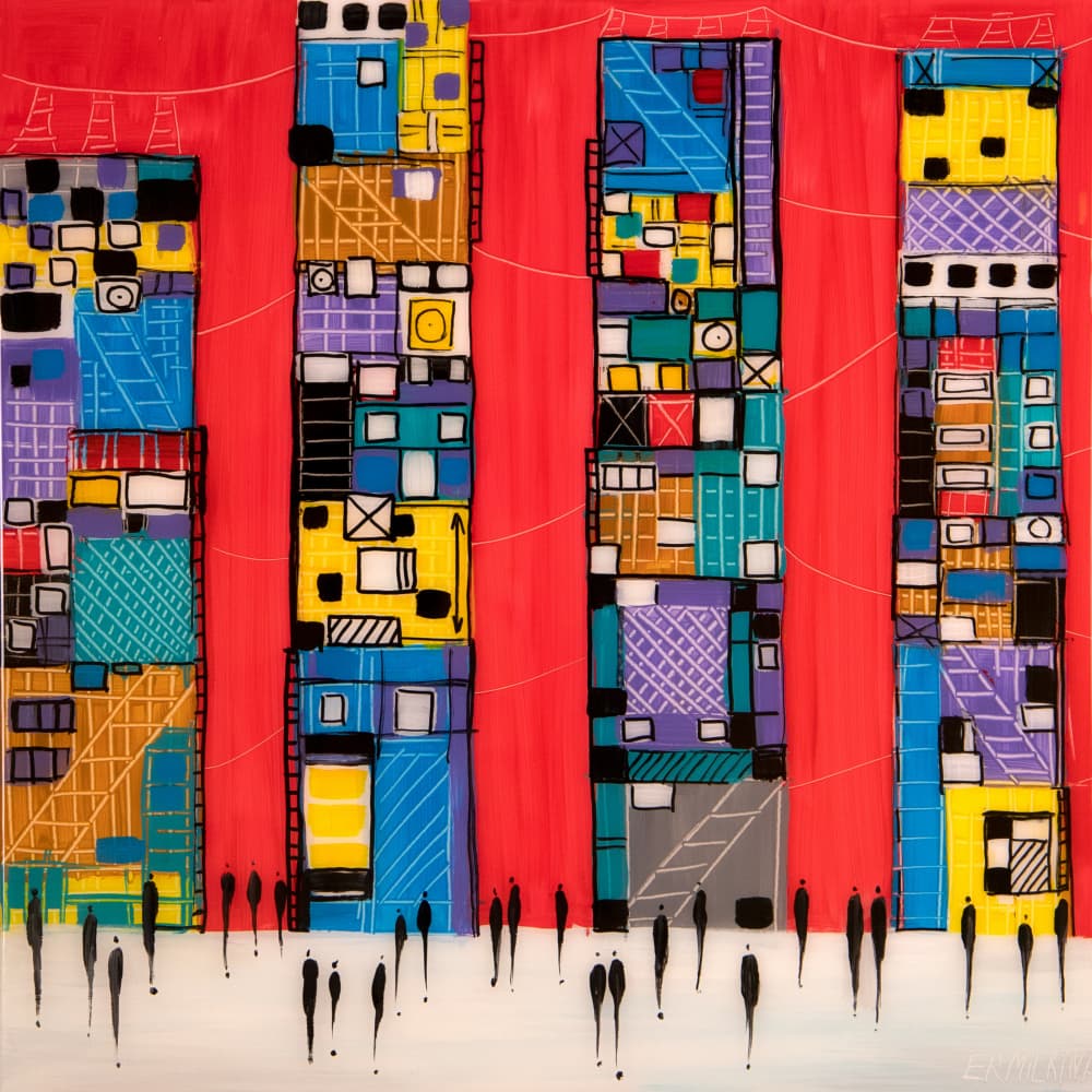 Vibrant City People by Ekaterina Ermilkina — canvas wall art
