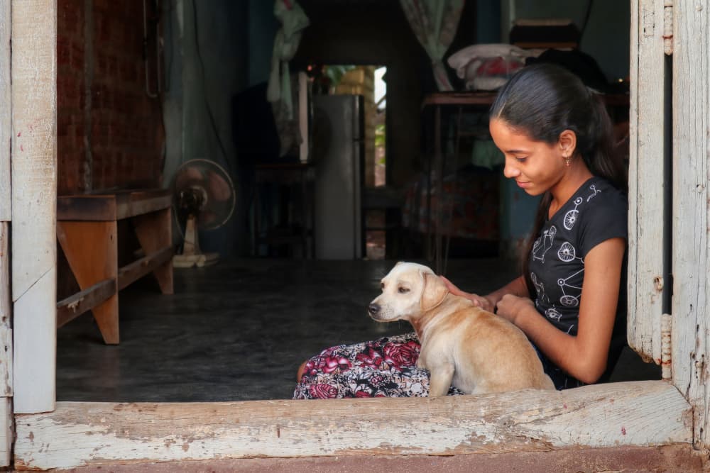 Young Girl Petting Puppy by Felix Tchvertkin — canvas wall art
