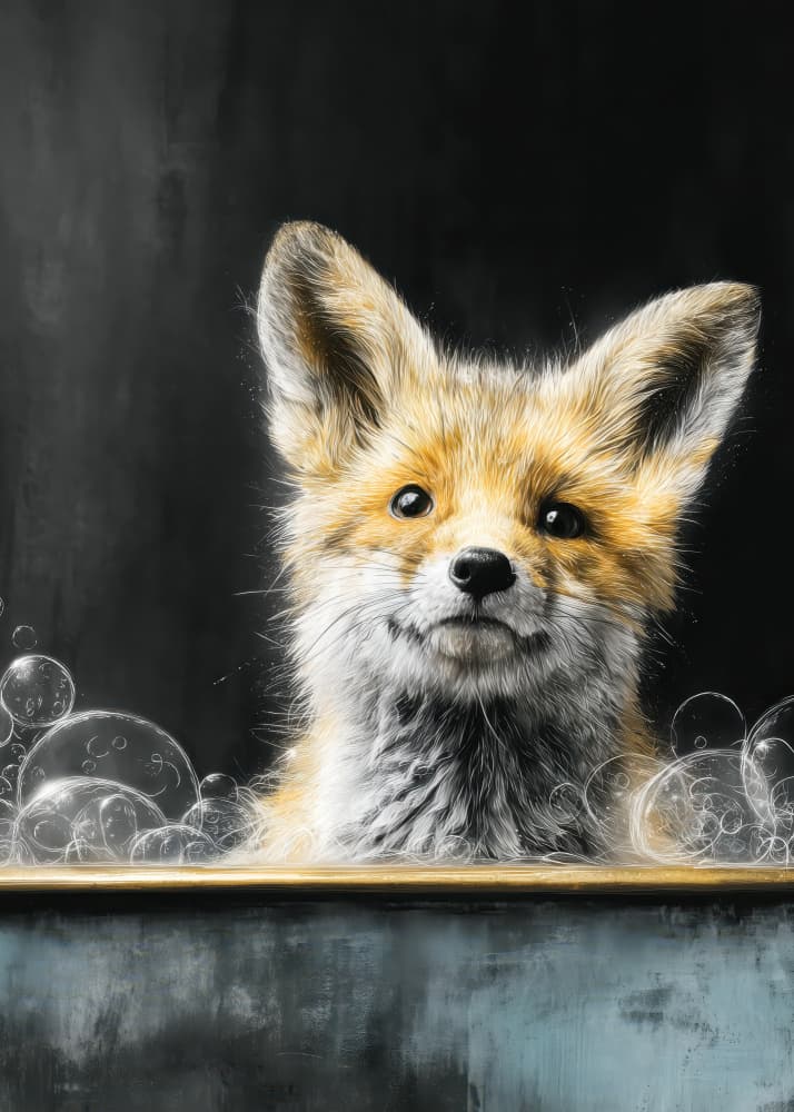 Baby Fox Bubble Bath by Justyna Jaszke — canvas wall art